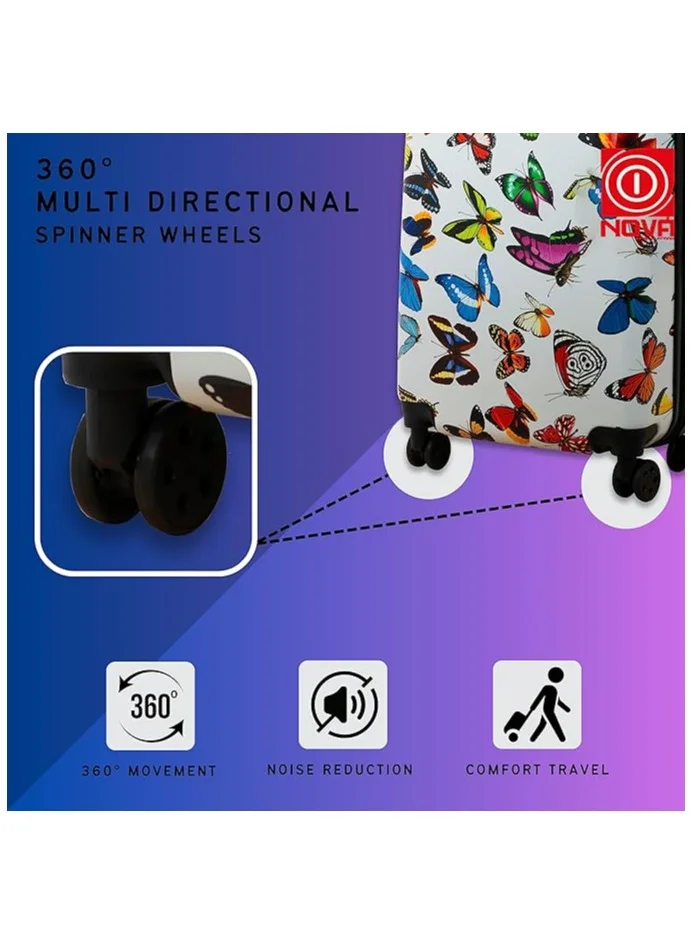 Reflection Re-flection 24 Inch ABS and Polycarbonate Suitcase, Lightweight Hardside Butterfly Print Series Travel Luggage Trolley with 84L Storage Capacity , 4 Spinner Wheels and TSA Lock, Multicolour