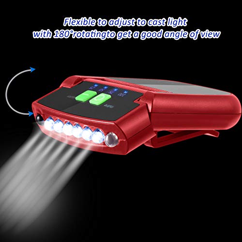 Mudder 2 Pieces LED Clip on Cap Lights USB Rechargeable Cap Flashlight Clip Waterproof Ultra Bright Hat Flashlight Headlamp for Fishing Camping Hand Work (Black,Red) - Image 4