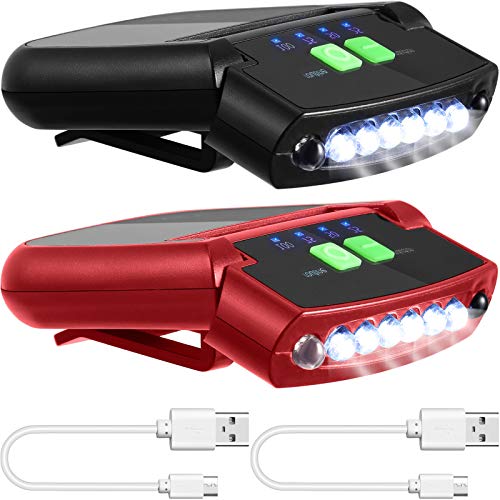 Mudder 2 Pieces LED Clip on Cap Lights USB Rechargeable Cap Flashlight Clip Waterproof Ultra Bright Hat Flashlight Headlamp for Fishing Camping Hand Work (Black,Red) - Image 1