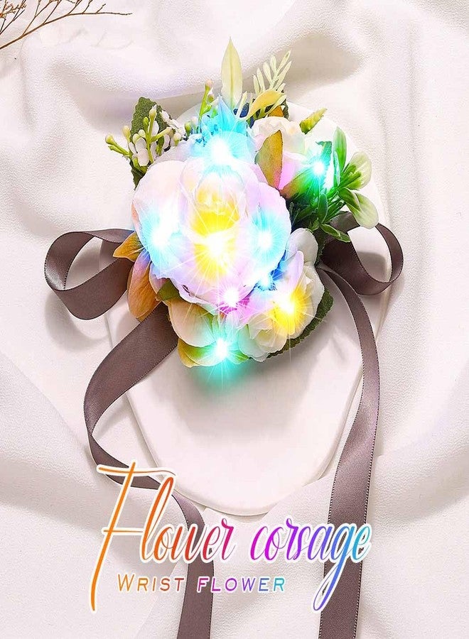 Latious Light Up Bride Wedding Rose Corsage LED Prom Wrist Corsages Glow Bridal Hand Flower for Women and Girls (White-Colorful Light) - Image 2