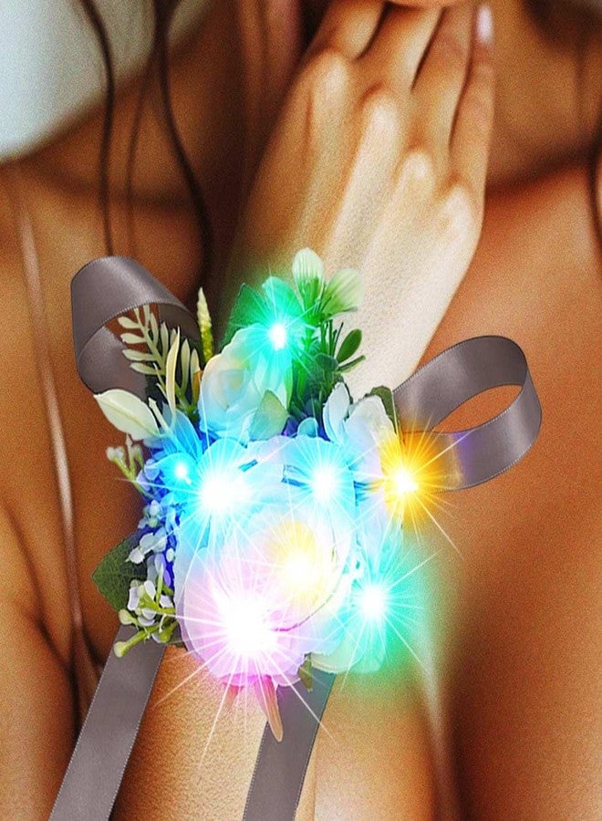 Latious Light Up Bride Wedding Rose Corsage LED Prom Wrist Corsages Glow Bridal Hand Flower for Women and Girls (White-Colorful Light) - Image 1