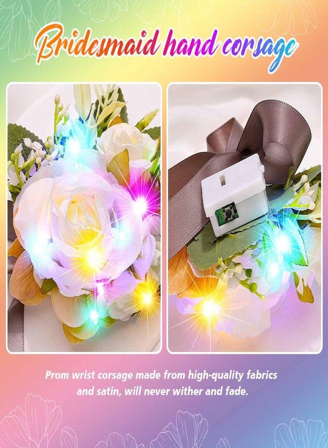 Latious Light Up Bride Wedding Rose Corsage LED Prom Wrist Corsages Glow Bridal Hand Flower for Women and Girls (White-Colorful Light) - Image 5