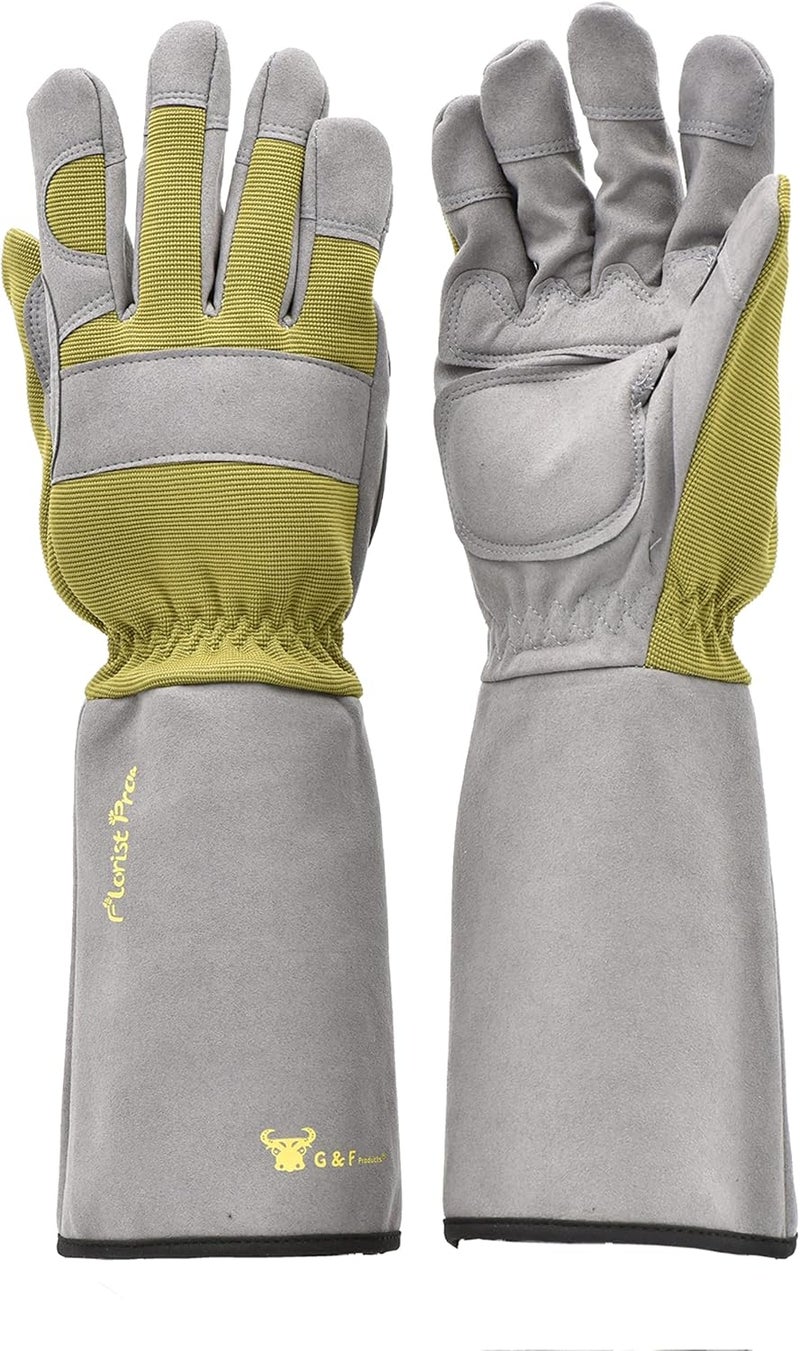 G & F Products 2431L Florist Pro Long Sleeve Rose gardening Gloves, Rose Pruning Gloves, Thorn Resistant Garden Gloves - Men's Large, Yellow, Army Green - Image 1