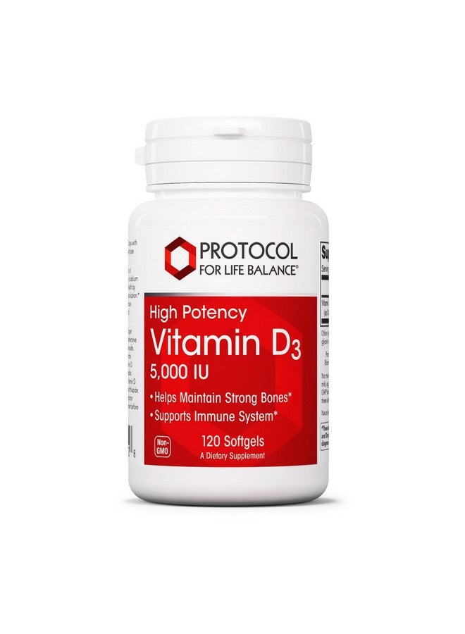 PROTOCOL FOR LIFE BALANCE - Vitamin D3 5000 IU (High Potency) Supports Calcium Absorption, Bone and Dental Health, Immune System Function, Nervous System, and Cognitive Function - 120 Softgels - Image 1