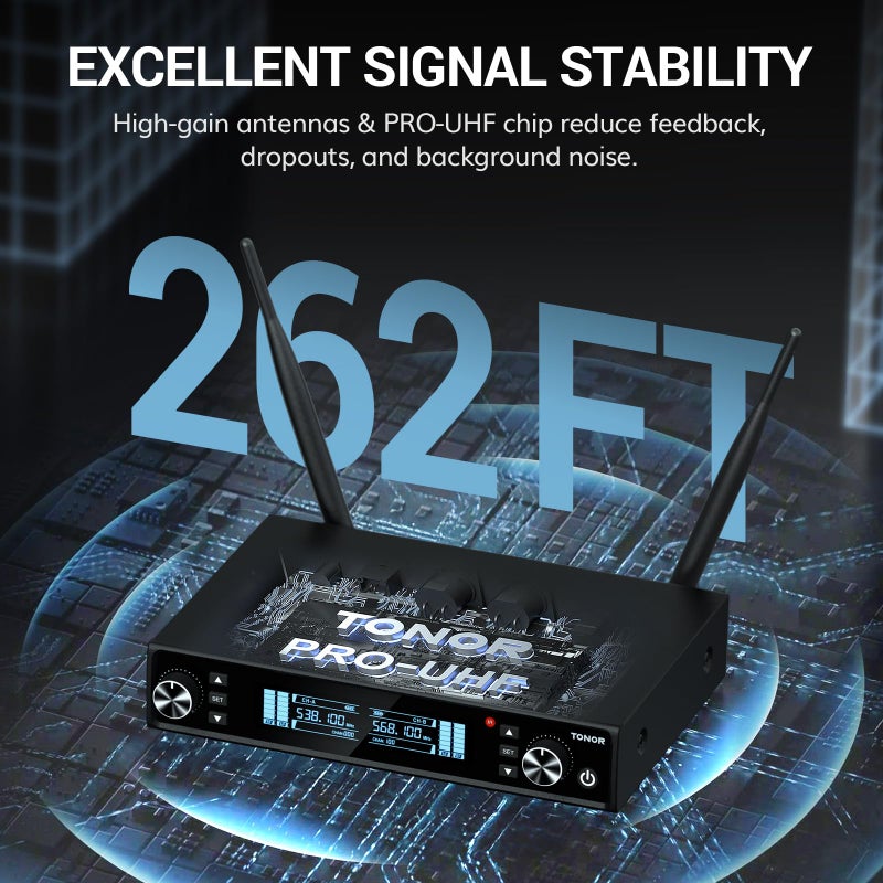 TONOR Wireless Microphones, UHF Rechargeable Cordless Karaoke Mics with Box Receiver, 2x100 Channel Dynamic Microfonos Inalambricos Professional with Adjustable Volume, Quick Mute, 80 m/262ft TW550 - Image 3