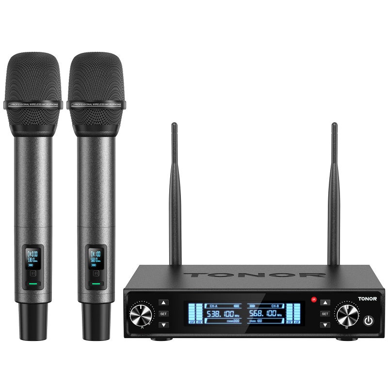 TONOR Wireless Microphones, UHF Rechargeable Cordless Karaoke Mics with Box Receiver, 2x100 Channel Dynamic Microfonos Inalambricos Professional with Adjustable Volume, Quick Mute, 80 m/262ft TW550 - Image 1