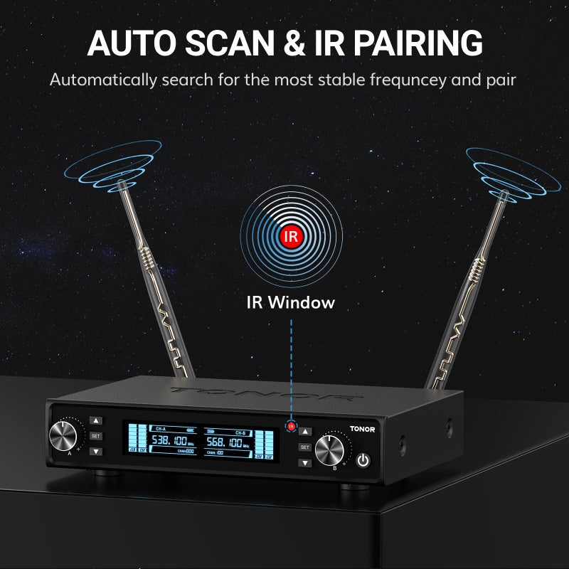 TONOR Wireless Microphones, UHF Rechargeable Cordless Karaoke Mics with Box Receiver, 2x100 Channel Dynamic Microfonos Inalambricos Professional with Adjustable Volume, Quick Mute, 80 m/262ft TW550 - Image 2