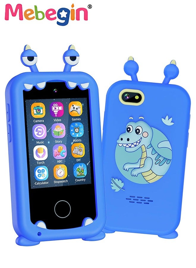 ميبيجين هاتف ذكي تعليمي للأطفال مقاس 2.8 بوصة مع بطاقة SD سعة 8 جيجابايت، وحافظة هاتف سيليكونية رائعة وحبل، ولعبة هاتف متعددة الوظائف مع كاميرا مزدوجة، وألعاب ومشغل موسيقى، ولعبة سفر إبداعية للأطفال، وهدية مثالية للأطفال من عمر 3 سنوات فما فوق، 11*6*1.5 سم - Image 1