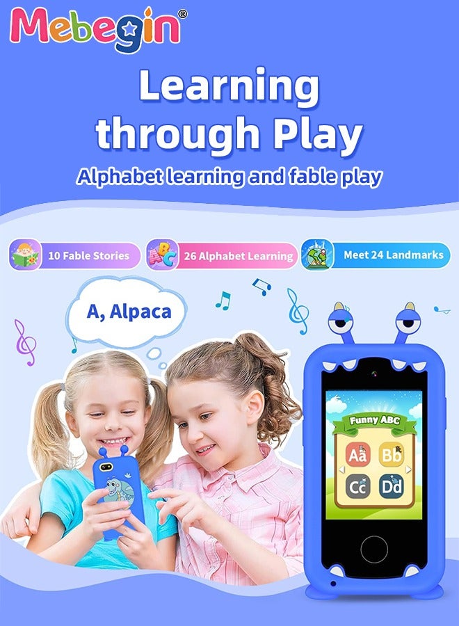 ميبيجين هاتف ذكي تعليمي للأطفال مقاس 2.8 بوصة مع بطاقة SD سعة 8 جيجابايت، وحافظة هاتف سيليكونية رائعة وحبل، ولعبة هاتف متعددة الوظائف مع كاميرا مزدوجة، وألعاب ومشغل موسيقى، ولعبة سفر إبداعية للأطفال، وهدية مثالية للأطفال من عمر 3 سنوات فما فوق، 11*6*1.5 سم - Image 4