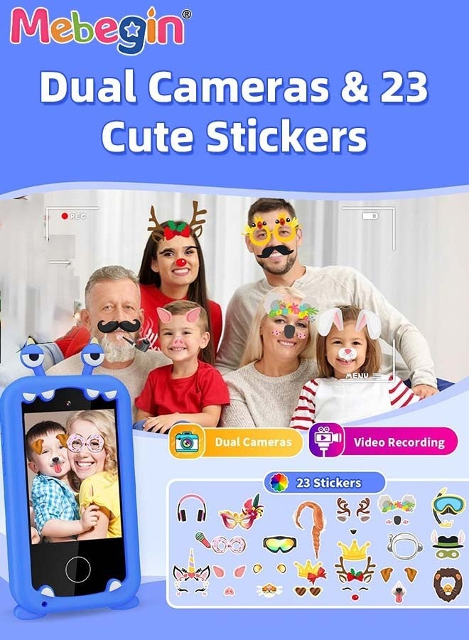 ميبيجين هاتف ذكي تعليمي للأطفال مقاس 2.8 بوصة مع بطاقة SD سعة 8 جيجابايت، وحافظة هاتف سيليكونية رائعة وحبل، ولعبة هاتف متعددة الوظائف مع كاميرا مزدوجة، وألعاب ومشغل موسيقى، ولعبة سفر إبداعية للأطفال، وهدية مثالية للأطفال من عمر 3 سنوات فما فوق، 11*6*1.5 سم - Image 3