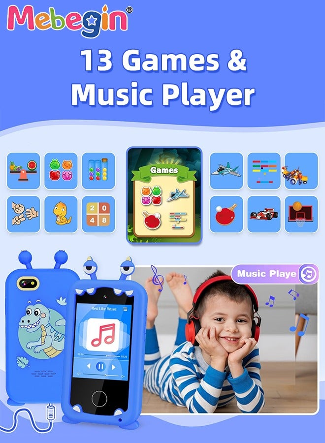 ميبيجين هاتف ذكي تعليمي للأطفال مقاس 2.8 بوصة مع بطاقة SD سعة 8 جيجابايت، وحافظة هاتف سيليكونية رائعة وحبل، ولعبة هاتف متعددة الوظائف مع كاميرا مزدوجة، وألعاب ومشغل موسيقى، ولعبة سفر إبداعية للأطفال، وهدية مثالية للأطفال من عمر 3 سنوات فما فوق، 11*6*1.5 سم - Image 5