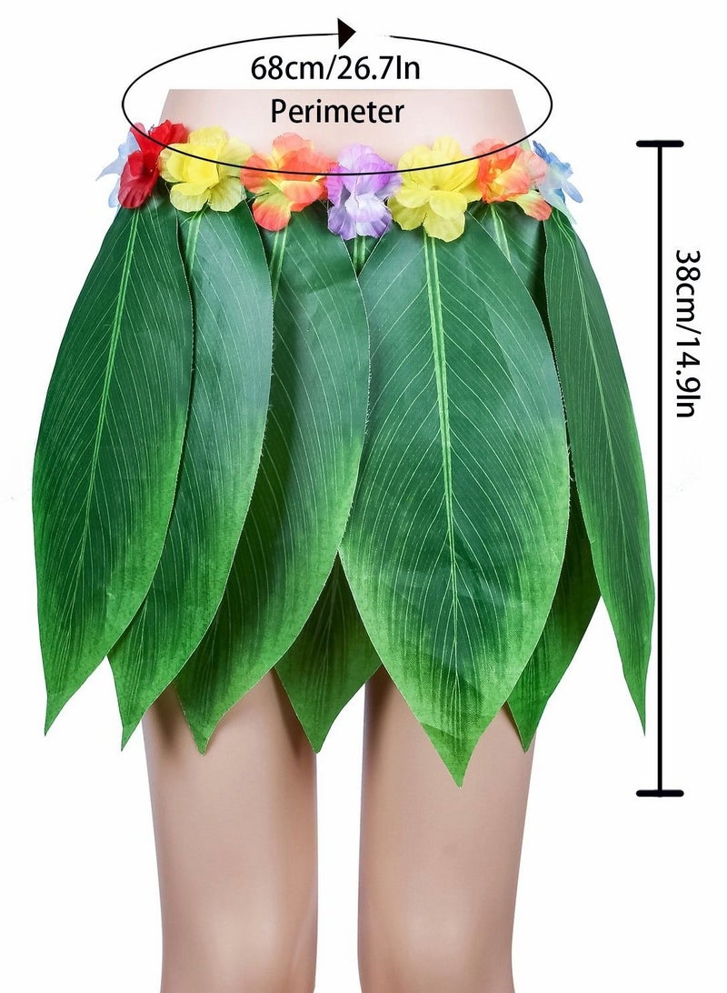 Leaf Hula Skirt, Hawaiian Leis Set Grass Skirt Hibiscus Flowers Costumes for Beach Party Barbecue Holiday Vacation - Image 2
