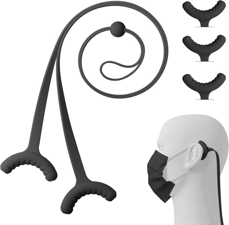 BONE COLLECTION BONE Lanyard Mask Tie (3 Packs), Face Mask Holder, Adjustable & Skin-Friendly Silicone Extender Strap, Ear Savers for Kids & Adults (Black) - Image 1