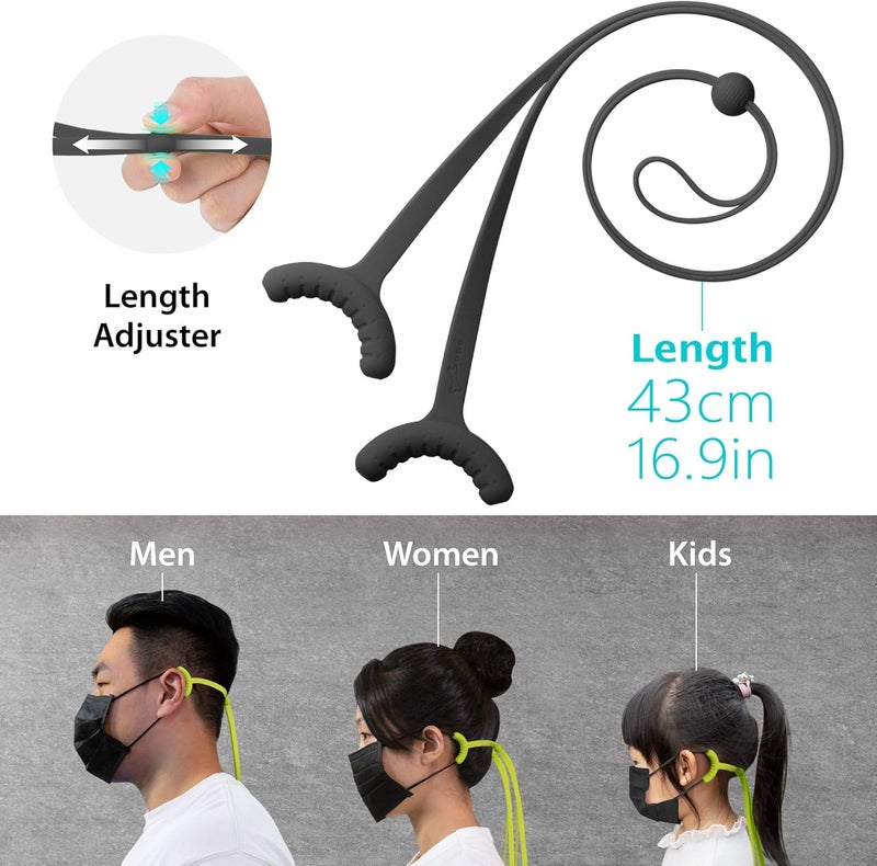 BONE COLLECTION BONE Lanyard Mask Tie (3 Packs), Face Mask Holder, Adjustable & Skin-Friendly Silicone Extender Strap, Ear Savers for Kids & Adults (Black) - Image 5