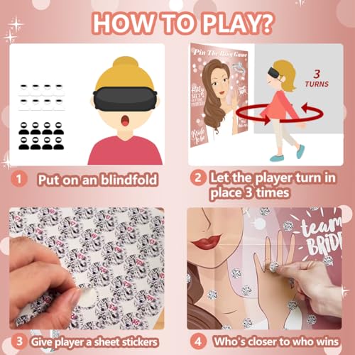 TYHJOY Pin the Ring on the Bride Game, 40 Guests Bridal Shower Bachelorette Party Decorations Games - Image 4