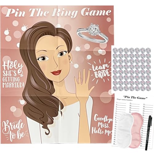 TYHJOY Pin the Ring on the Bride Game, 40 Guests Bridal Shower Bachelorette Party Decorations Games - Image 1