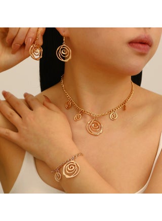 Gold Spiral Pendant Jewelry Set for Women – Luxe 3-Piece Necklace & Earrings Gift Set, Elegant Party Accessories