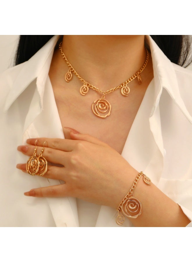 Goolsky Gold Spiral Pendant Jewelry Set for Women – Luxe 3-Piece Necklace & Earrings Gift Set, Elegant Party Accessories - Image 3