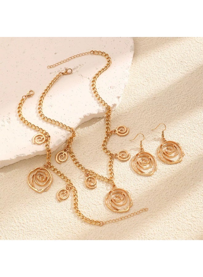 Goolsky Gold Spiral Pendant Jewelry Set for Women – Luxe 3-Piece Necklace & Earrings Gift Set, Elegant Party Accessories - Image 5