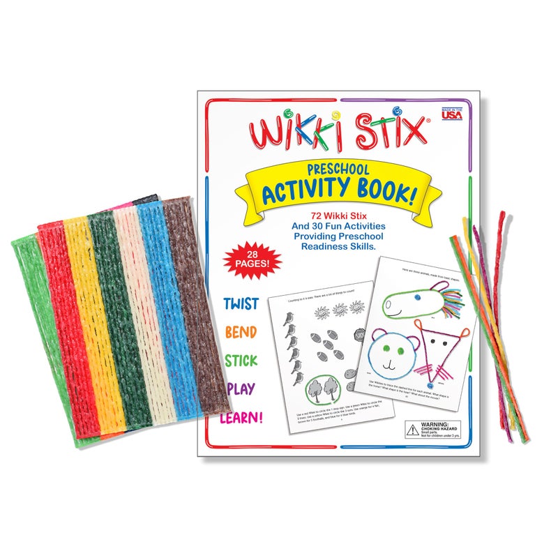 WikkiStix Wikki Stix Preschool Activity Book â€“ 72 Reusable Wikki Stix with 28 Pages & 30 Activities â€“ Educational Toy for Toddlers & Kids â€“ Fine Motor Skills, School Readiness, Travel, Classroom, No Mess Fun - Image 1