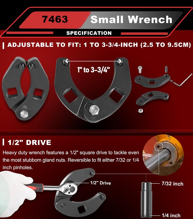 Camoo 2 pcs Adjustable Gland Nut Wrench Set 1266 & 7463 Universal Hydraulic Cylinder Spanner Wrench Adjustable, Remove & Install Gland Nuts For Most Farm and Construction Equipment - Image 5