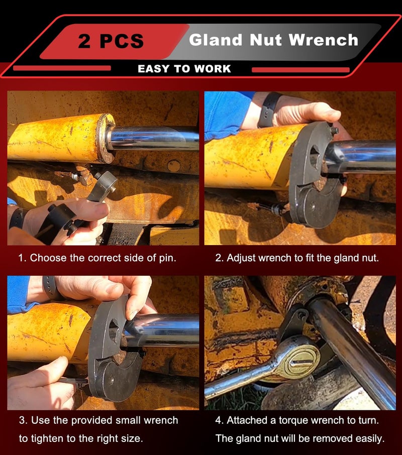 Camoo 2 pcs Adjustable Gland Nut Wrench Set 1266 & 7463 Universal Hydraulic Cylinder Spanner Wrench Adjustable, Remove & Install Gland Nuts For Most Farm and Construction Equipment - Image 3