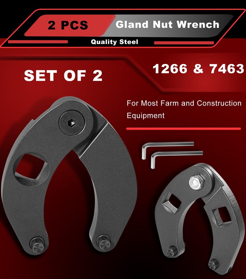 Camoo 2 pcs Adjustable Gland Nut Wrench Set 1266 & 7463 Universal Hydraulic Cylinder Spanner Wrench Adjustable, Remove & Install Gland Nuts For Most Farm and Construction Equipment - Image 2