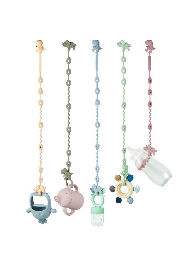 PandaEar Baby Toy Straps 5 Pack Dinosaur Silicone Pacifier Teether Harness Straps Adjustable Baby Toy Holder For Bottles Strollers High Chairs Cribs - Image 2