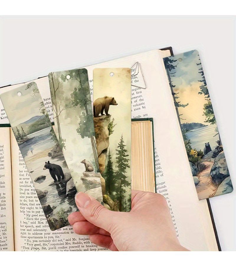 مجموعة من 4 علامات كتب خشبية مع شرابات حمراء، علامات زخرفية فنية كلاسيكية للكتب والدفاتر والمذكرات - Image 1