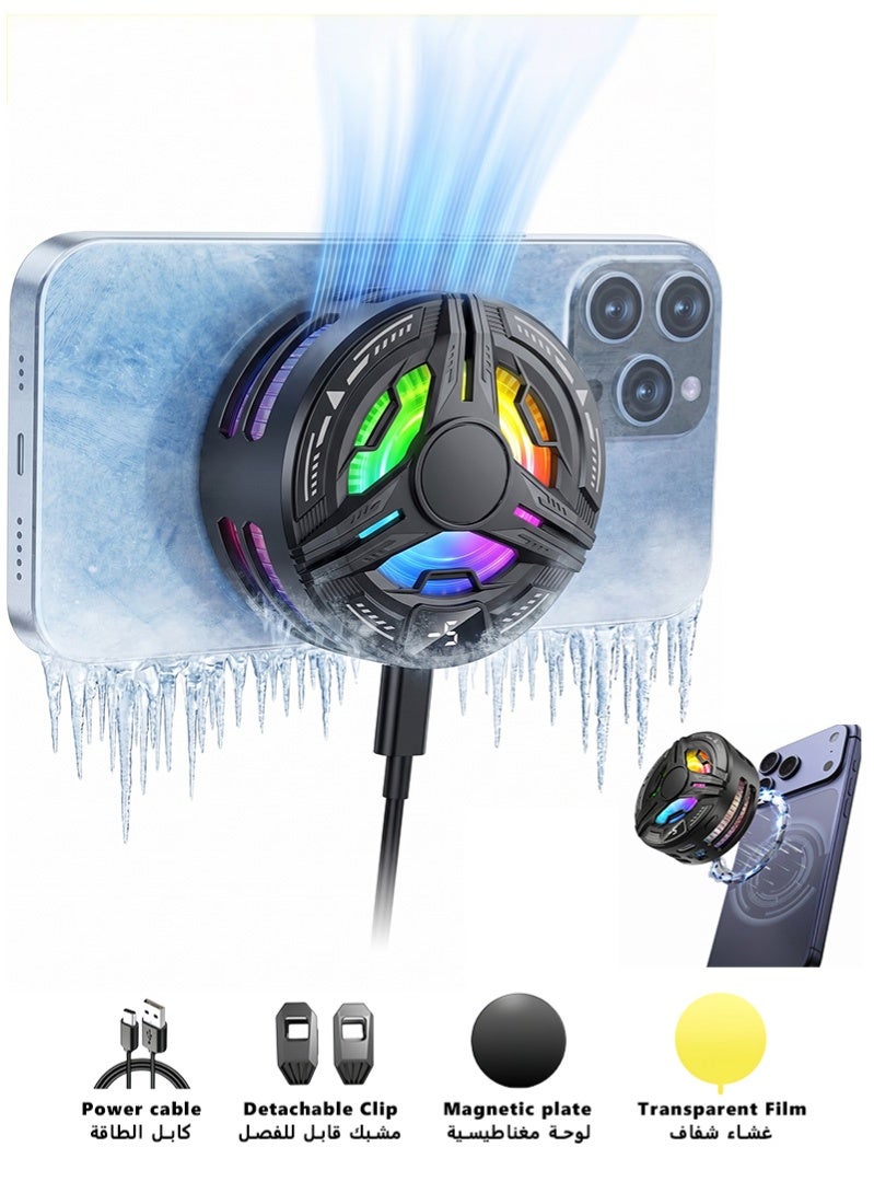 ZAFRA Magnetic Phone Cooler, Semiconductor Phone Cooling Fan with Digital Temperature Display & RGB Lighting, Phone Fan Cellphone Radiator Back Clip, Low Noise for Gaming Tiktok Live Streaming ect - Image 1