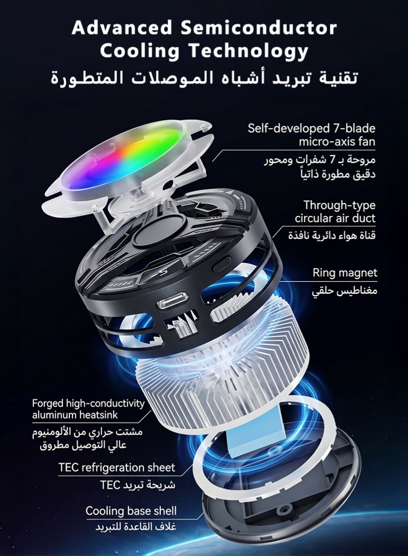 ZAFRA Magnetic Phone Cooler, Semiconductor Phone Cooling Fan with Digital Temperature Display & RGB Lighting, Phone Fan Cellphone Radiator Back Clip, Low Noise for Gaming Tiktok Live Streaming ect - Image 2