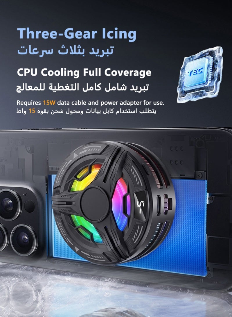 ZAFRA Magnetic Phone Cooler, Semiconductor Phone Cooling Fan with Digital Temperature Display & RGB Lighting, Phone Fan Cellphone Radiator Back Clip, Low Noise for Gaming Tiktok Live Streaming ect - Image 3