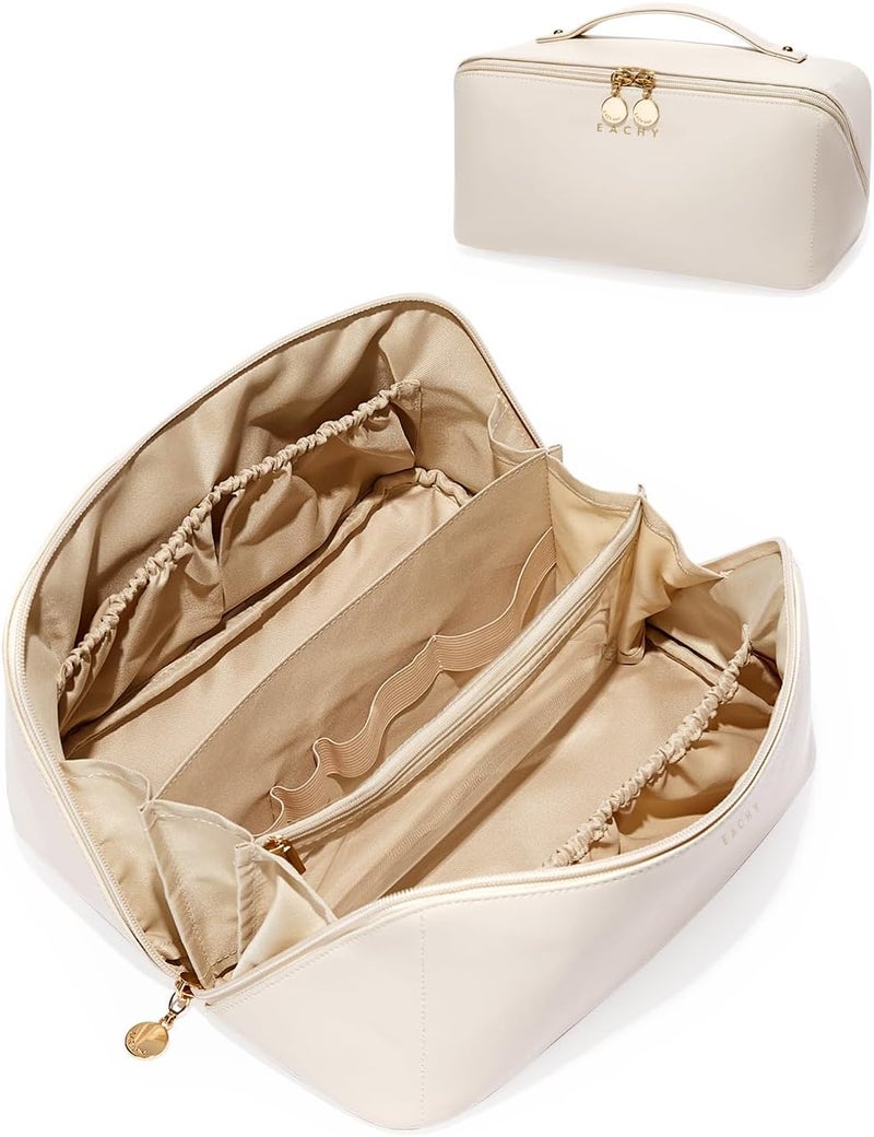 EACHY Travel Makeup Bag,Large Capacity Cosmetic Bags for Women,Waterproof Portable Pouch Open Flat Toiletry Bag Pattern Makeup Bag, AF-Beige, Large, Rustic - Image 1