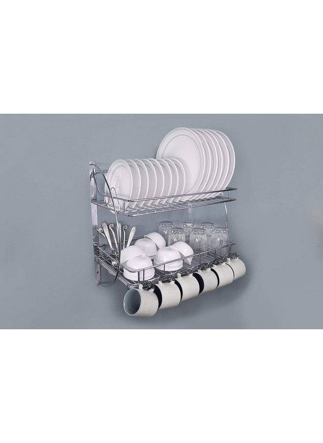 Life Time LIFE TIME Wall Mount Stainless Steel Kitchen Dish Rack Plate, Cutlery Stand Modern Kitchen Storage Organiser (455 X 255 X 270 mm)  - Image 1