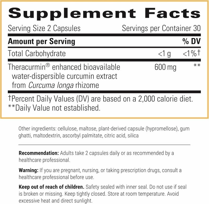 Integrative Therapeutics Theracurmin HP  Turmeric Supplement for Heart  Joint Health Support  Muscle Recovery Support  NonSoy DairyFree  GlutenFree  120 Capsules 60 Servings - Image 2