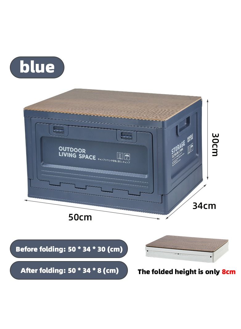 Old_Feller Outdoor Living Space Storage Box Multifunctional Outdoor Foldable Camping Table Storage Box 50L With Wooden Lid For Camping Fishing Picnic Camping Table Coffee Table Trunk Storage Blue 30x50x34cm - Image 1