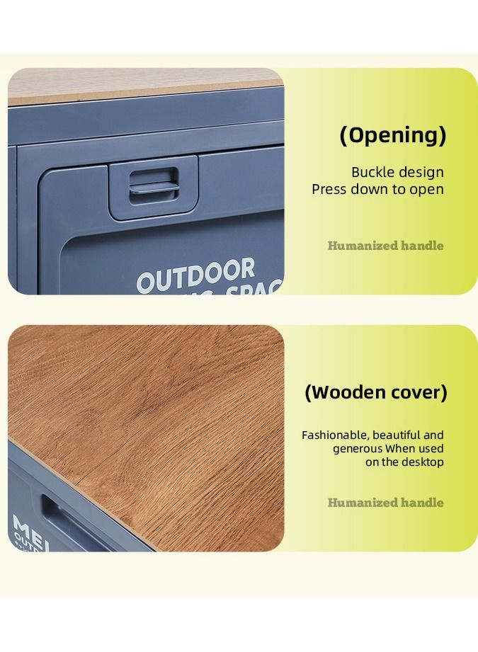 Old_Feller Outdoor Living Space Storage Box Multifunctional Outdoor Foldable Camping Table Storage Box 50L With Wooden Lid For Camping Fishing Picnic Camping Table Coffee Table Trunk Storage Blue 30x50x34cm - Image 5