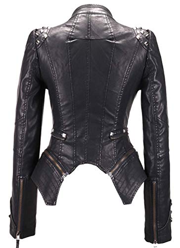 chouyatou Women's Fashion Studded Perfectly Shaping Faux Leather Biker Jacket (X-Large, Black) - Image 2