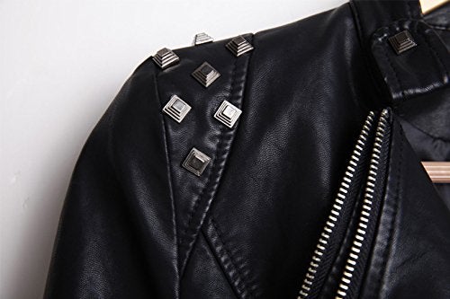 chouyatou Women's Fashion Studded Perfectly Shaping Faux Leather Biker Jacket (X-Large, Black) - Image 4