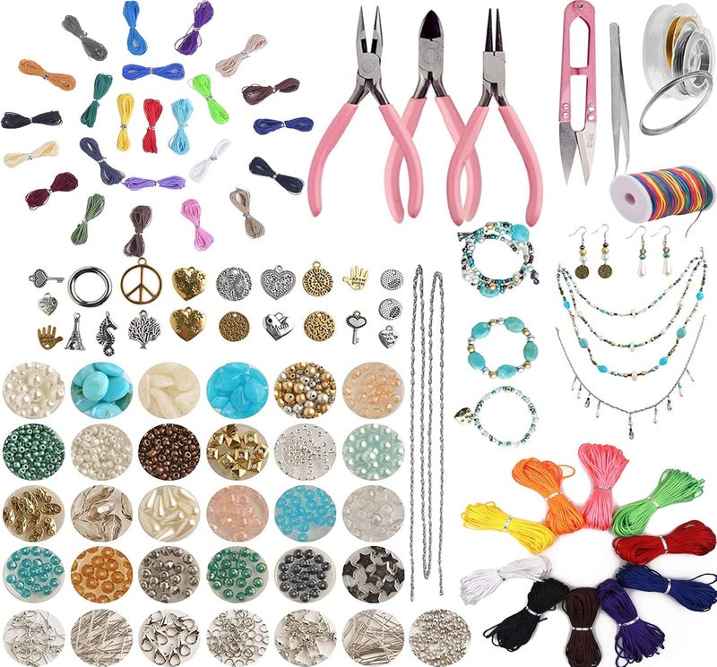 DIY Crafts DIY Crafts 1000x Pcs, DIY Kit, Jewelry Making Kit Splendid Chosen Beads Findings Charms Tools for Bracelets Rings Earrings Necklace Making for Teens Adults Gift for Girl (1000x Pcs, DIY Kit) - Image 1
