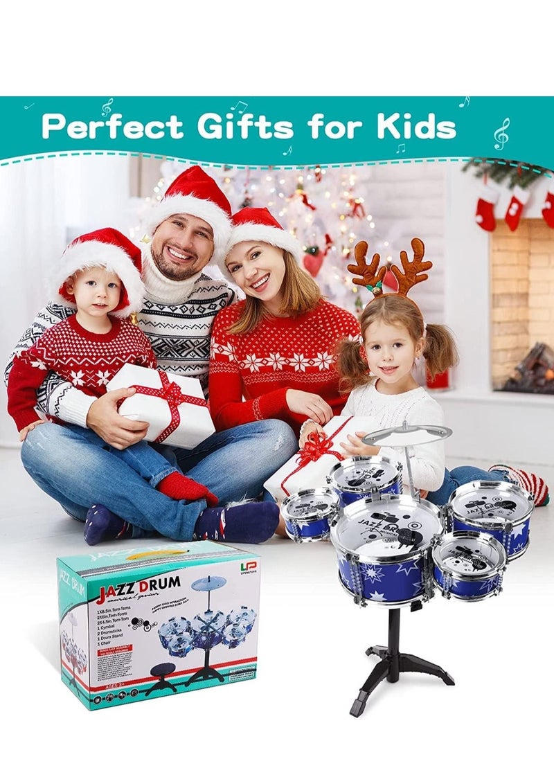 Cool Baby - Toddler drum kit kids toy jazz drum set 5 drums toy birthday gift for beginners boys girls, blue. - Image 1