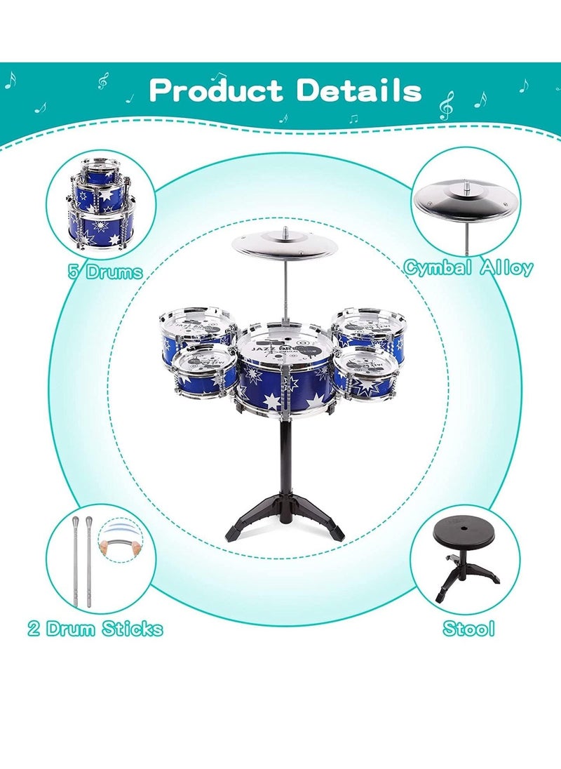Cool Baby - Toddler drum kit kids toy jazz drum set 5 drums toy birthday gift for beginners boys girls, blue. - Image 1