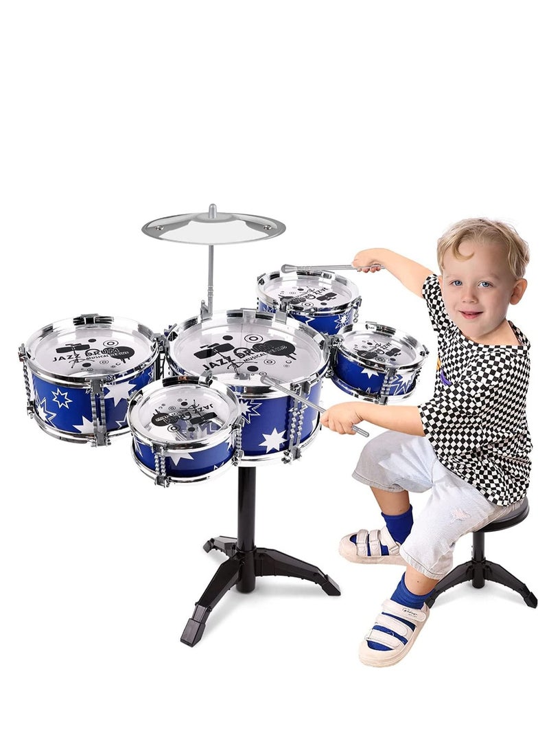Cool Baby - Toddler drum kit kids toy jazz drum set 5 drums toy birthday gift for beginners boys girls, blue. - Image 1