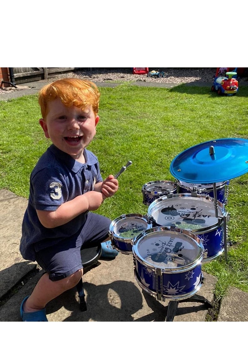 Cool Baby - Toddler drum kit kids toy jazz drum set 5 drums toy birthday gift for beginners boys girls, blue. - Image 1