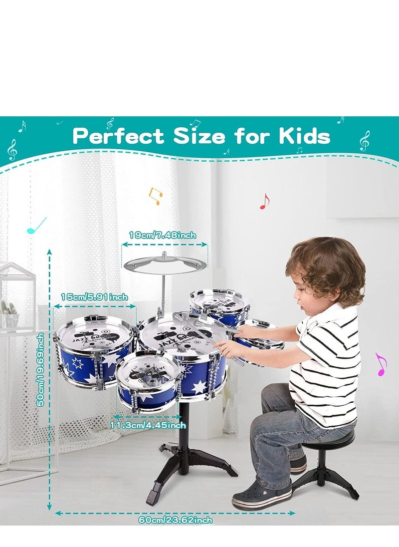 Cool Baby - Toddler drum kit kids toy jazz drum set 5 drums toy birthday gift for beginners boys girls, blue. - Image 1
