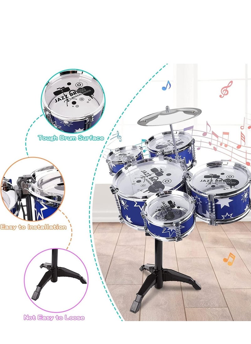 Cool Baby - Toddler drum kit kids toy jazz drum set 5 drums toy birthday gift for beginners boys girls, blue. - Image 1