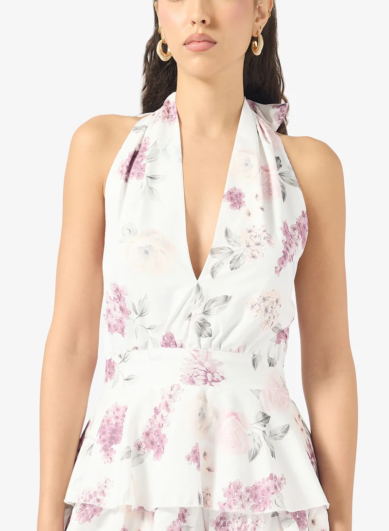 Ginger  Plunge Neck Floral Tiered Dress for Women | Best Price UAE