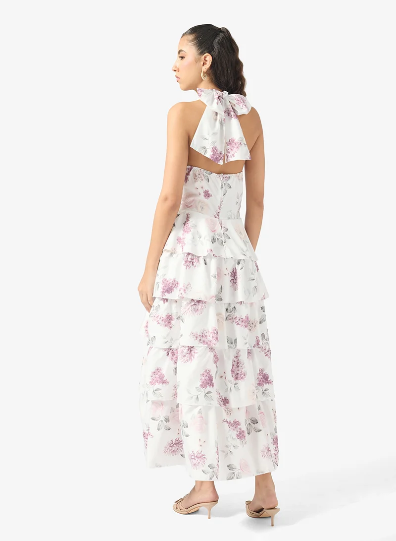 Ginger Plunge Neck Floral Tiered Dress