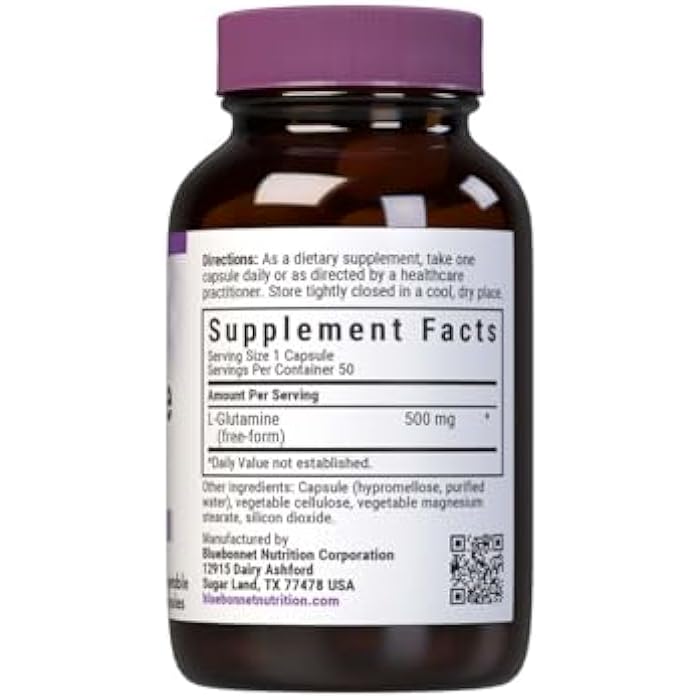 Bluebonnet Nutrition L-Glutamine 500mg, Supports Immune Function, Nitrogen Transporter, Soy & Gluten-Free, Non-GMO, Kosher Certified, Vegan, 50 Vegetable Capsules, White, 50 Count - Image 2