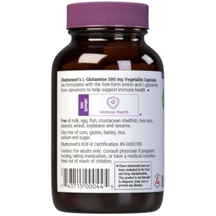 Bluebonnet Nutrition L-Glutamine 500mg, Supports Immune Function, Nitrogen Transporter, Soy & Gluten-Free, Non-GMO, Kosher Certified, Vegan, 50 Vegetable Capsules, White, 50 Count - Image 3